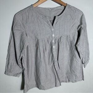 Muji Striped Cotton Peasant Blouse